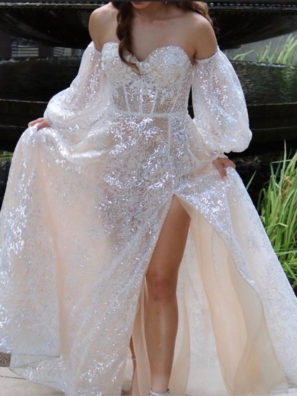 Sherri Hill Strapless Sequin Lace Gown